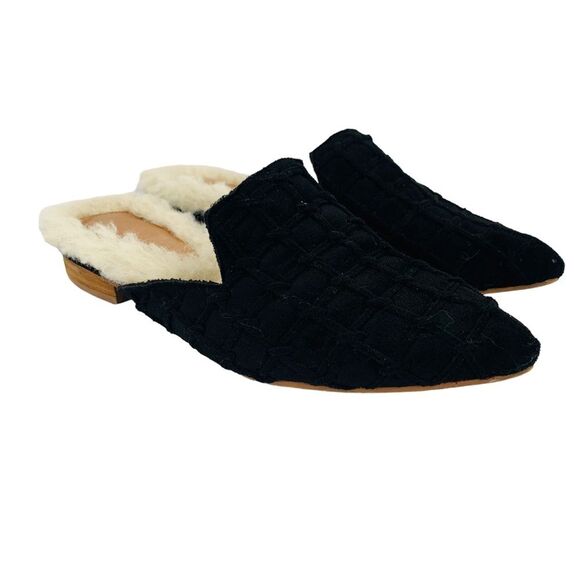 Mi.iM Black Suede Lavinia Sherpa Lined Mules Slip-On Sz. 7 - Picture 2 of 9